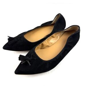 J Crew Lottie Flats 8 Black Suede Slip On Tassel Pointed Toe Womens Shoes